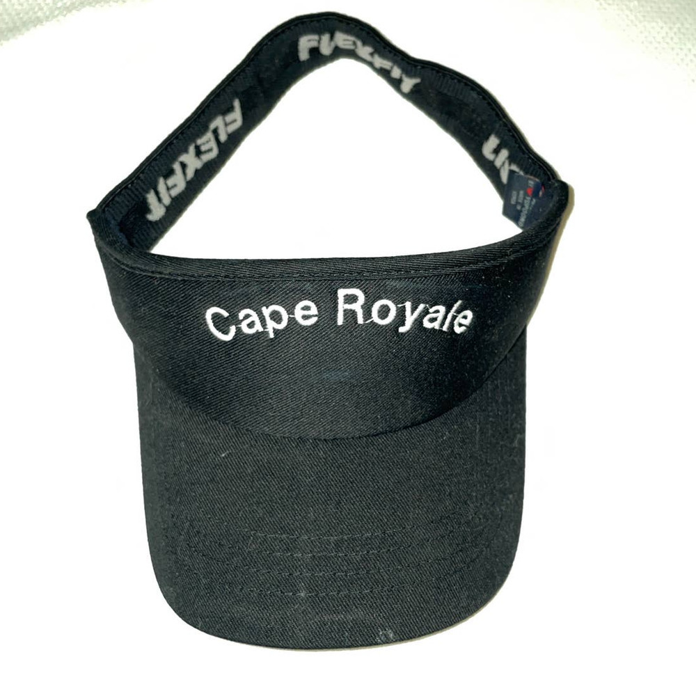 Cape Royal Golf Visor Hat Adult OS Black White Stitched Logo Flexfit Performance